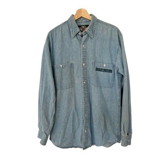 Harley Davidson Mens Denim Long Sleeve Button-Up Shirt M - Picture 1 of 5